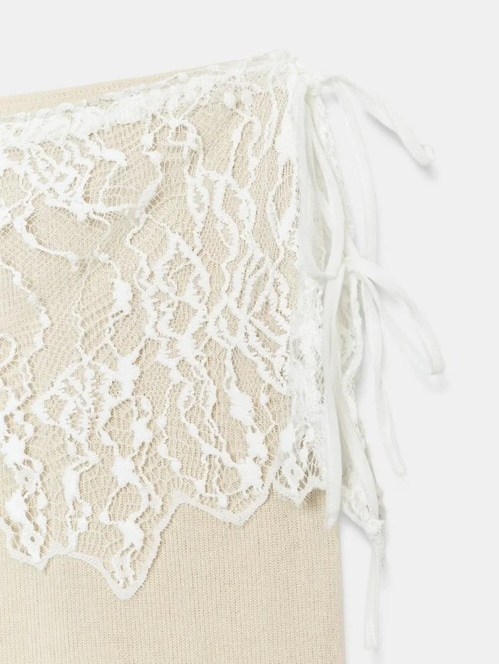 ZARA LACE RIBBED PAREO PANTS CREAM